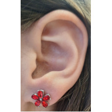 Сребристи обеци от стомана с червено цвете - 5059