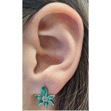 Сребристи обеци от стомана със зелено цвете - 5060