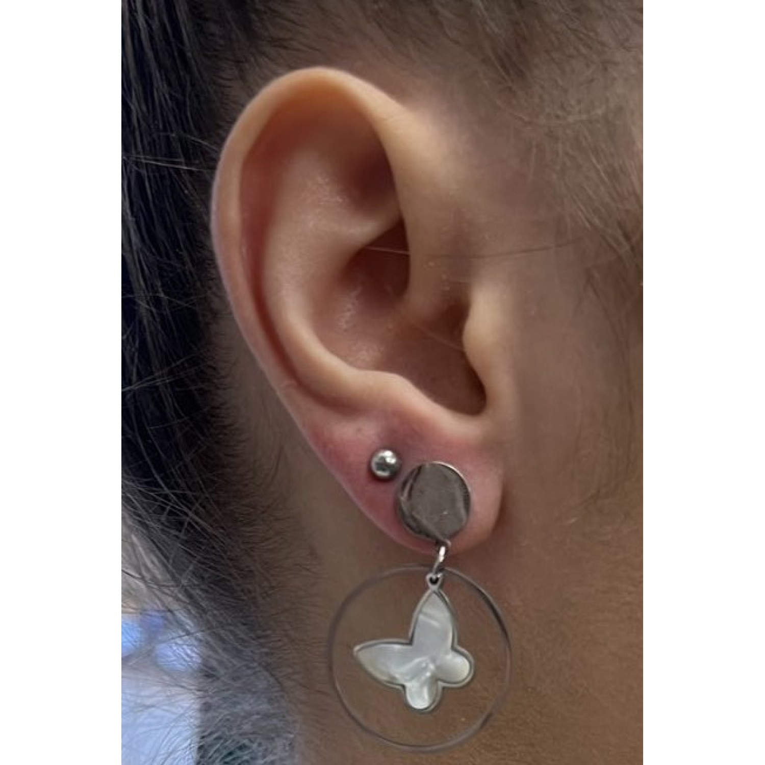 Сребристи стоманени обеци, висящи с пеперуда - 5019 Сребристи стоманени обеци, висящи с пеперуда - 5019