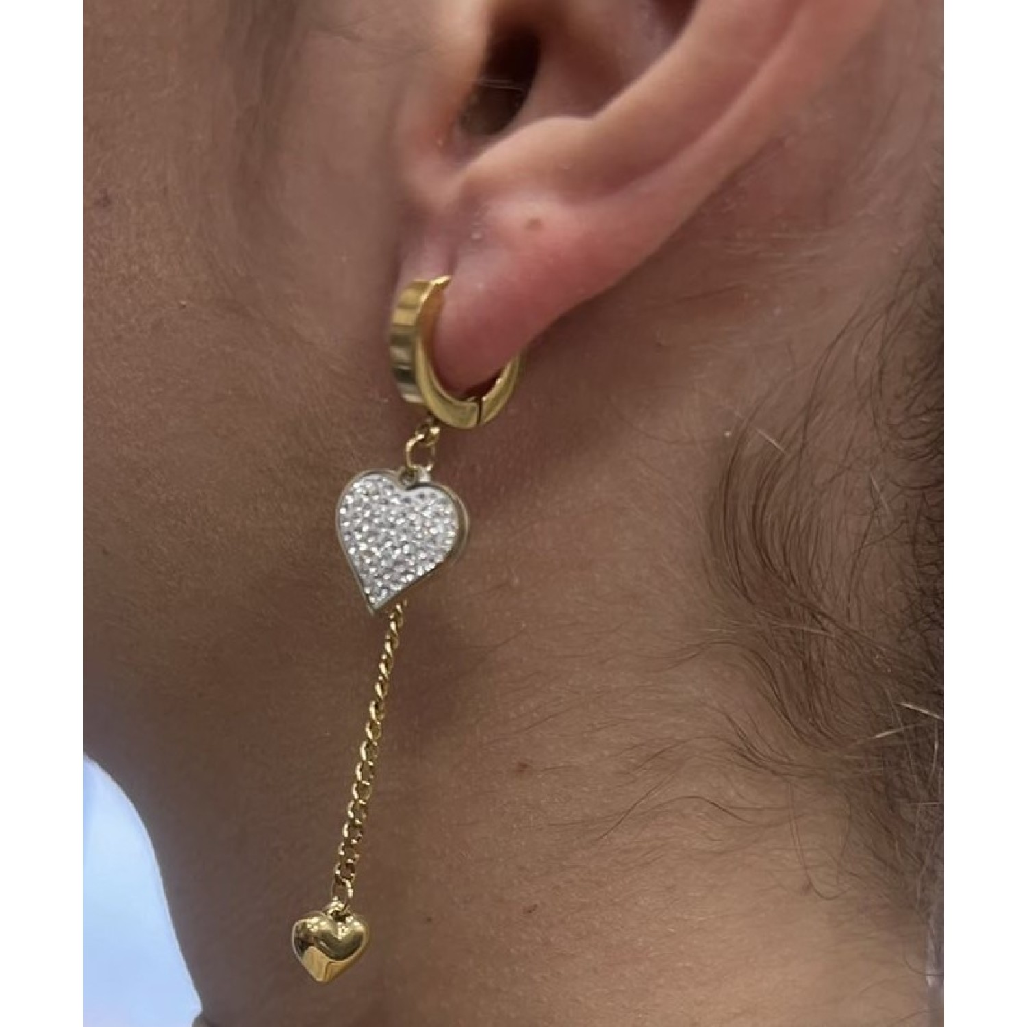 Златисти стоманени обеци, висящи с кристално сърце - 5037 Златисти стоманени обеци, висящи с кристално сърце - 5037