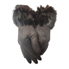 Стилни, зимни дамски ръкавици с естествен пух, в черен цвят - 9042