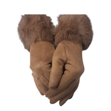 Стилни зимни дамски ръкавици с естествен пух - 9040