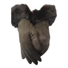 Стилни зимни дамски ръкавици с естествен пух, в зелено - 9041