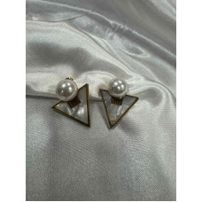 Стоманени обеци с  перла – триъгълна форма - 5068