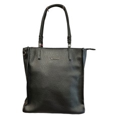 Дамска черна ежедневна чанта от еко кожа със заден джоб с цип модел 7042