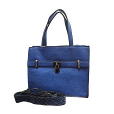 Синя дамска чанта от еко кожа с дълга дръжка - 9012