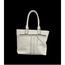 Ежедневан бяла дамска чанта със сребристи елементи