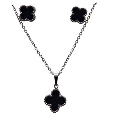 Стилен комплект бижута от неръждаема стомана с черен акцент на Ван Клийф - 7502