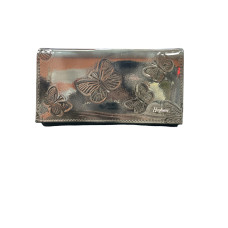 Елегантно черно дамско портмоне с гравирани пеперуди - 8417