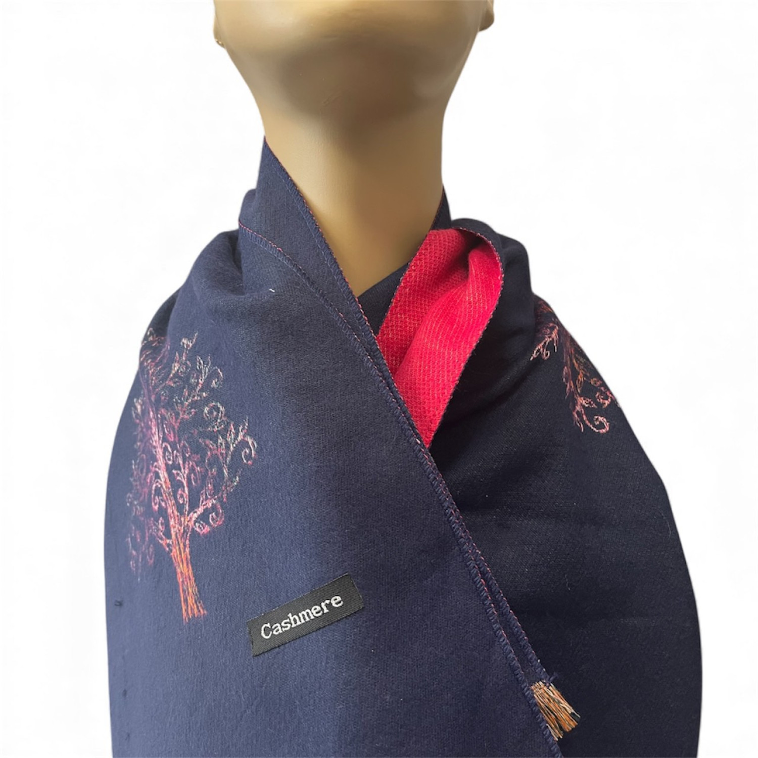 Кашмирен шал в тъмносиньо с деликатен принт - 3113 Кашмирен шал в тъмносиньо с деликатен принт - 3113