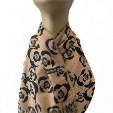 Кашмирен шал с флорален десен – бежово/кафяво и черено - 3118