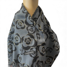 Кашмирен шал с флорален десен – синьо и черено - 3120