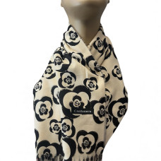 Кашмирен шал с флорален десен – бежово и черно - 3121