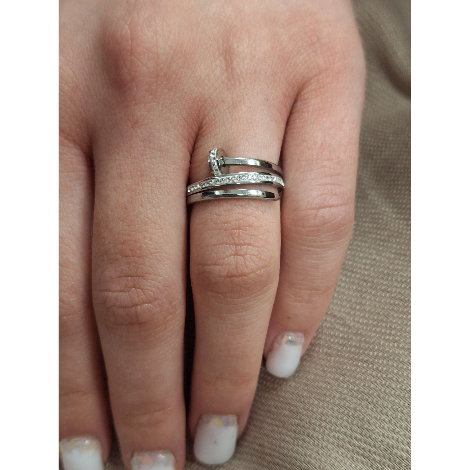 Сребрист стоманен пръстен, имитиращ троен пирон - 9204 Сребрист стоманен пръстен, имитиращ троен пирон - 9204