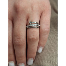 Сребрист стоманен пръстен, имитиращ троен пирон - 9204