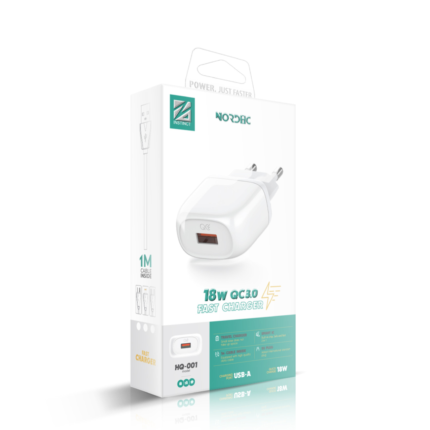 220V NORDIC 18W HQ-001, USB-A + кабел - 9014 220V NORDIC 18W HQ-001, USB-A + кабел - 9014